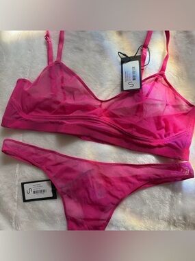 Understatement Women's Pink Intimates Set- mesh bra and panties. XL NWT